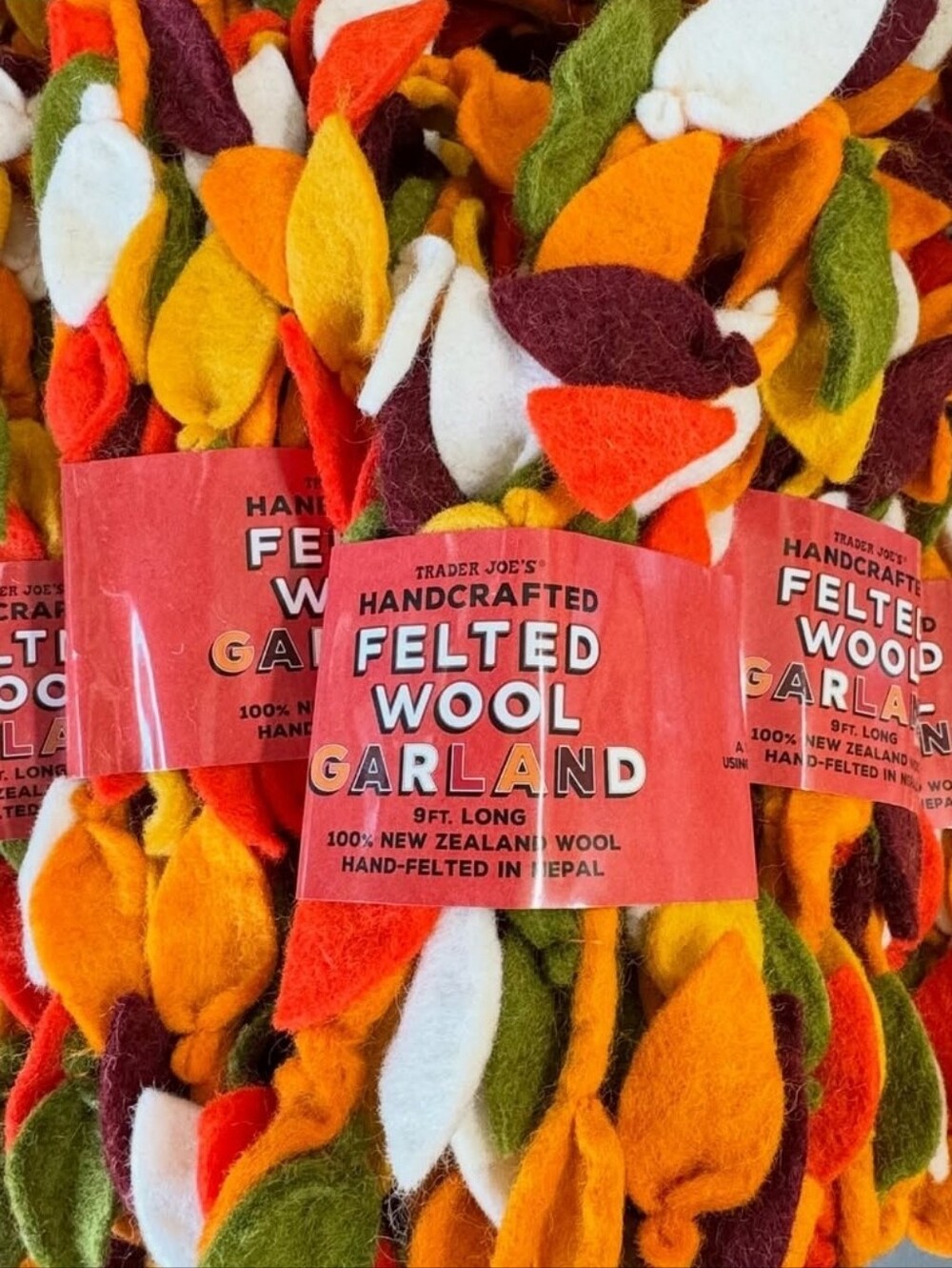 2 Trader Joe's Handcrafted Felted Wool Leaf Garland Fall Halloween Decor Limit